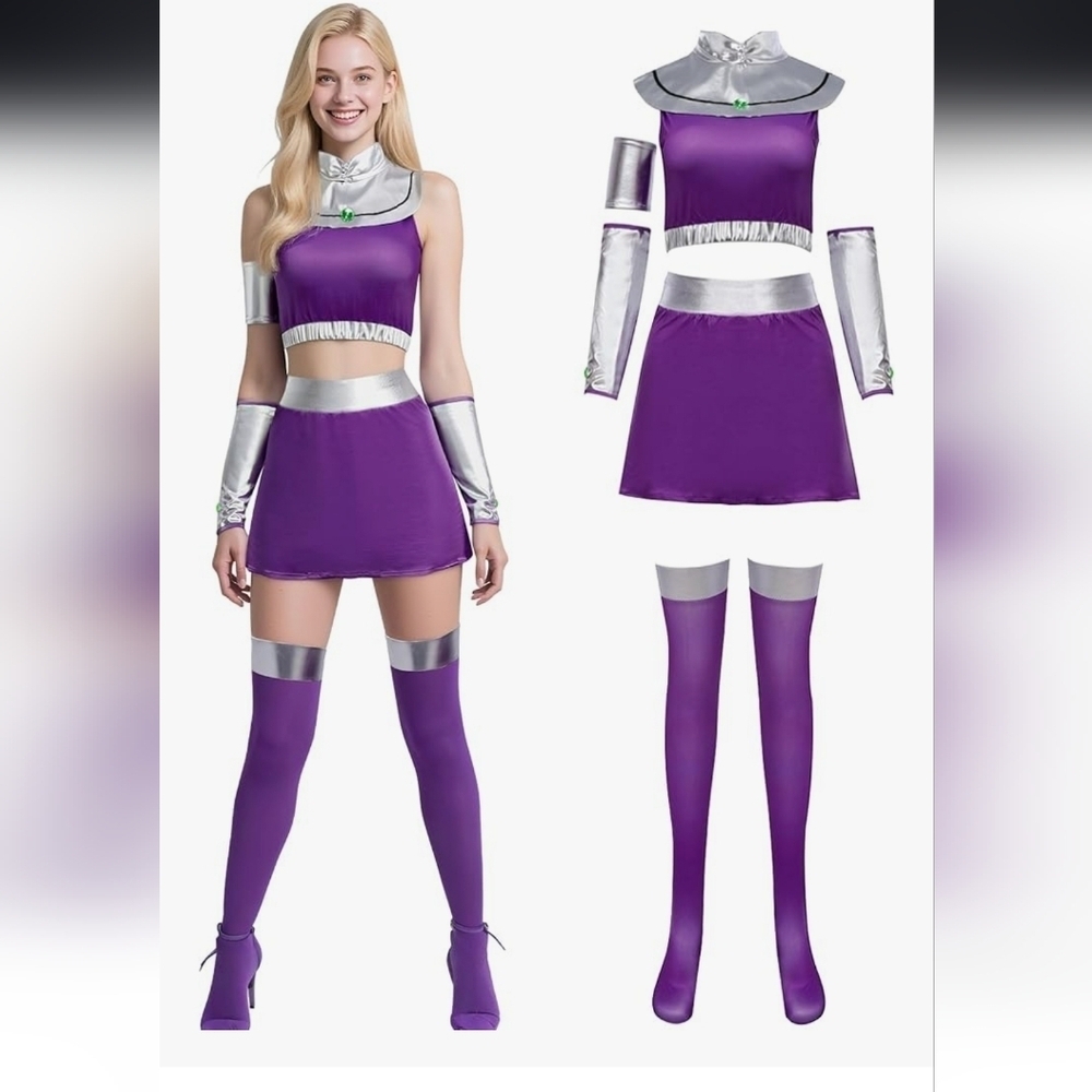 Vibrant Purple and Silver Starfire Cosplay Costume